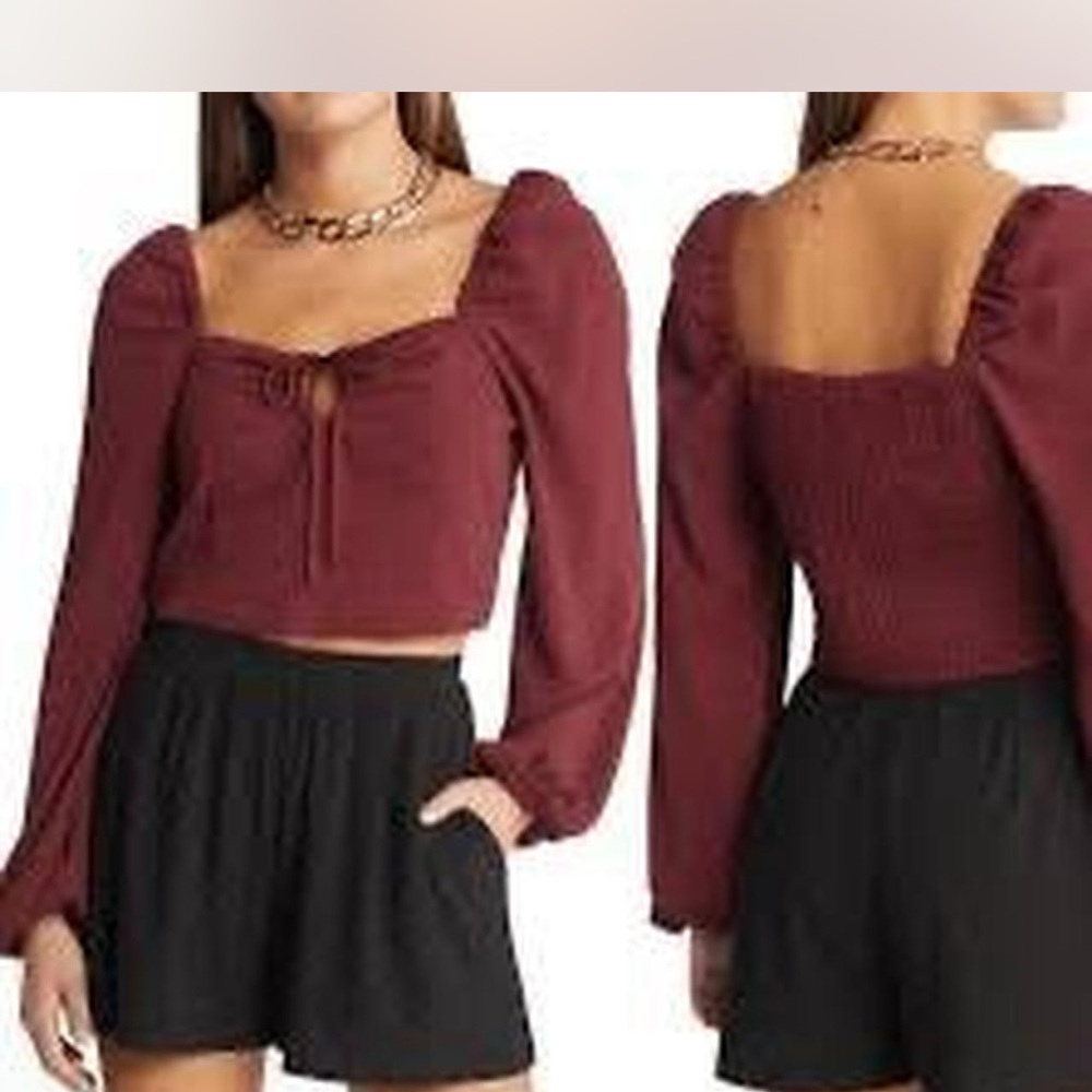 Abercrombie & Fitch Maroon Puff Sleeve Blouse